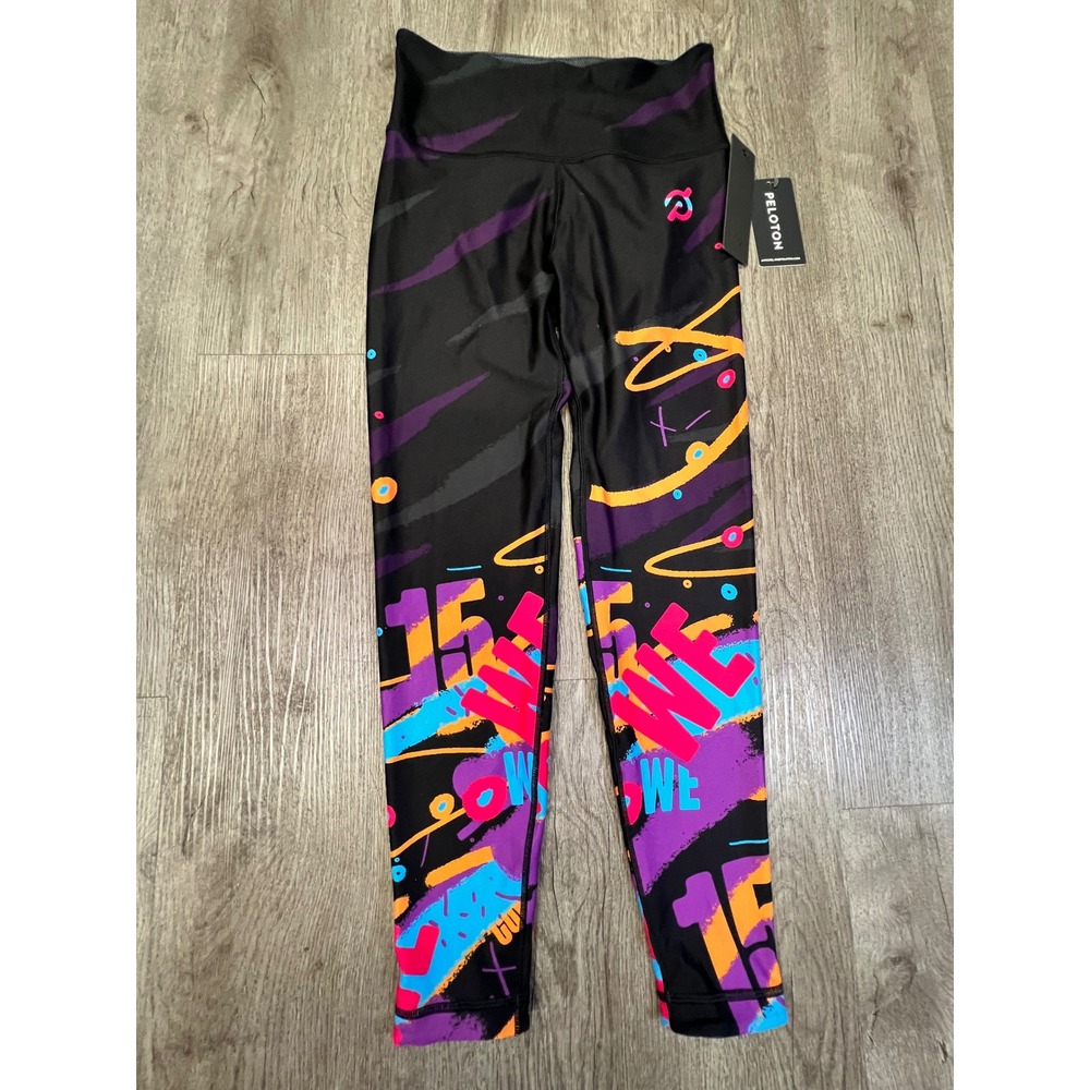 Peloton x WITH Wear It To Heart Graffiti Print High Waisted Leggings Black L NWT